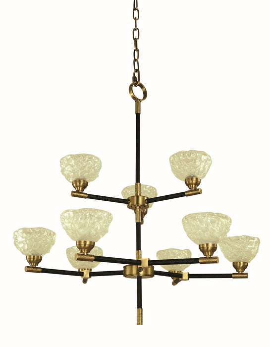 Framburg 5699 AB/MBLACK Nine Light Chandelier, Antique Brass/Matte Black
