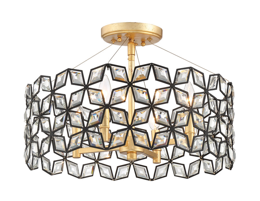 Metropolitan N7843-711 Four Light Semi Flush Mount, Sand Coal W/ Gold Leaf