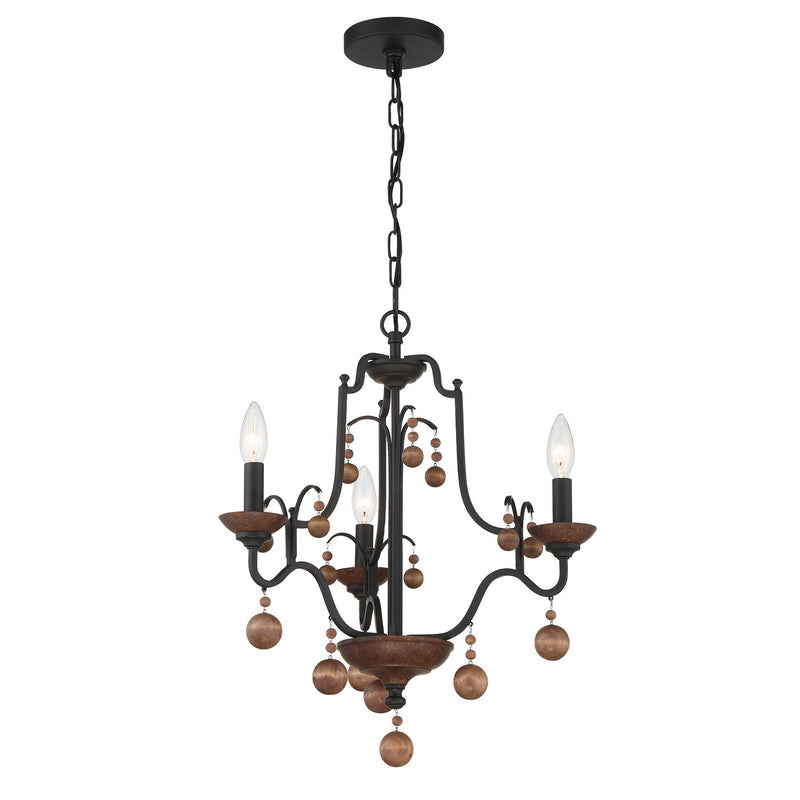 Minka-Lavery 2663-723 Three Light Chandelier, Old World Bronze W/Walnut Acce