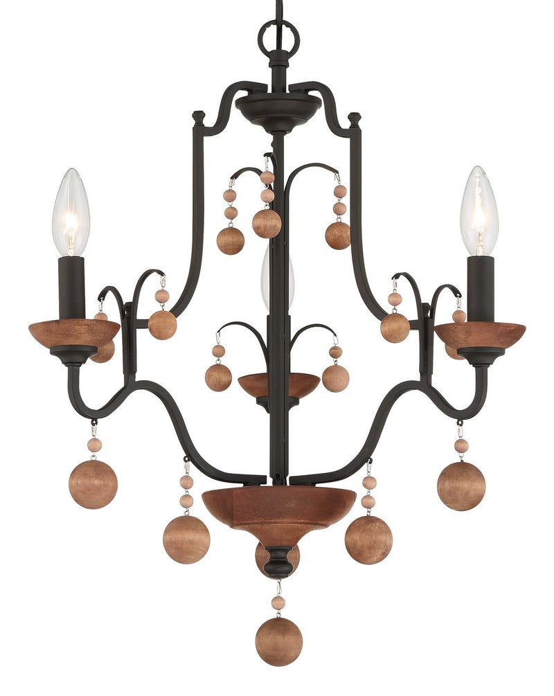Minka-Lavery 2663-723 Three Light Chandelier, Old World Bronze W/Walnut Acce