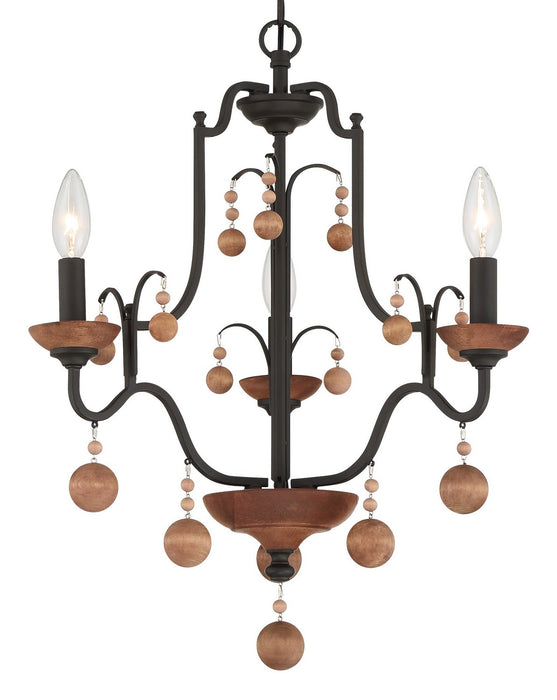 Minka-Lavery 2663-723 Three Light Chandelier, Old World Bronze W/Walnut Acce