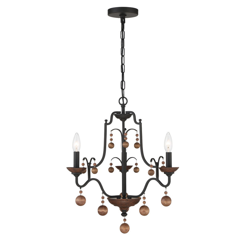 Minka-Lavery 2663-723 Three Light Chandelier, Old World Bronze W/Walnut Acce