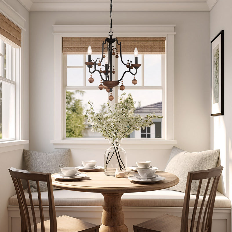 Minka-Lavery 2663-723 Three Light Chandelier, Old World Bronze W/Walnut Acce