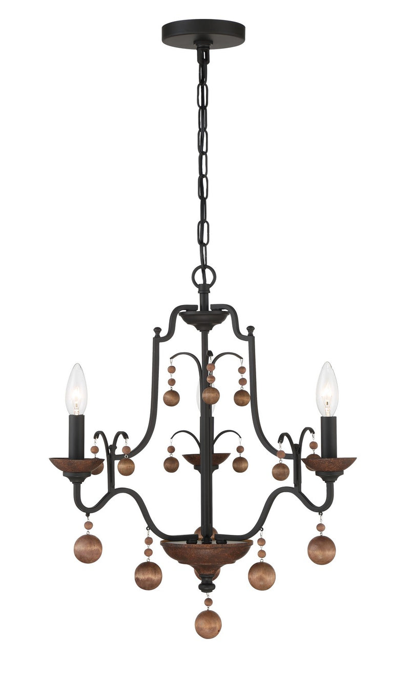 Minka-Lavery 2663-723 Three Light Chandelier, Old World Bronze W/Walnut Acce