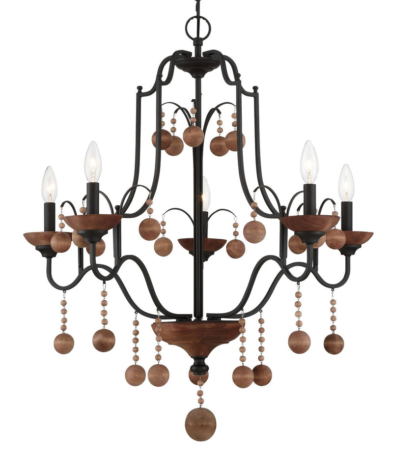 Minka-Lavery 2665-723 Five Light Chandelier, Old World Bronze W/Walnut Acce