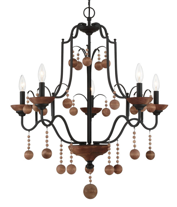 Minka-Lavery 2665-723 Five Light Chandelier, Old World Bronze W/Walnut Acce