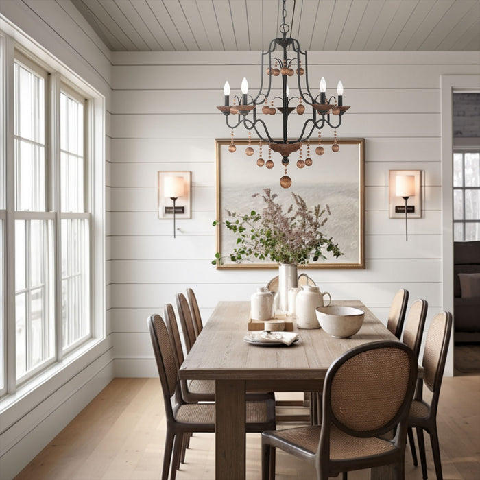 Minka-Lavery 2665-723 Five Light Chandelier, Old World Bronze W/Walnut Acce