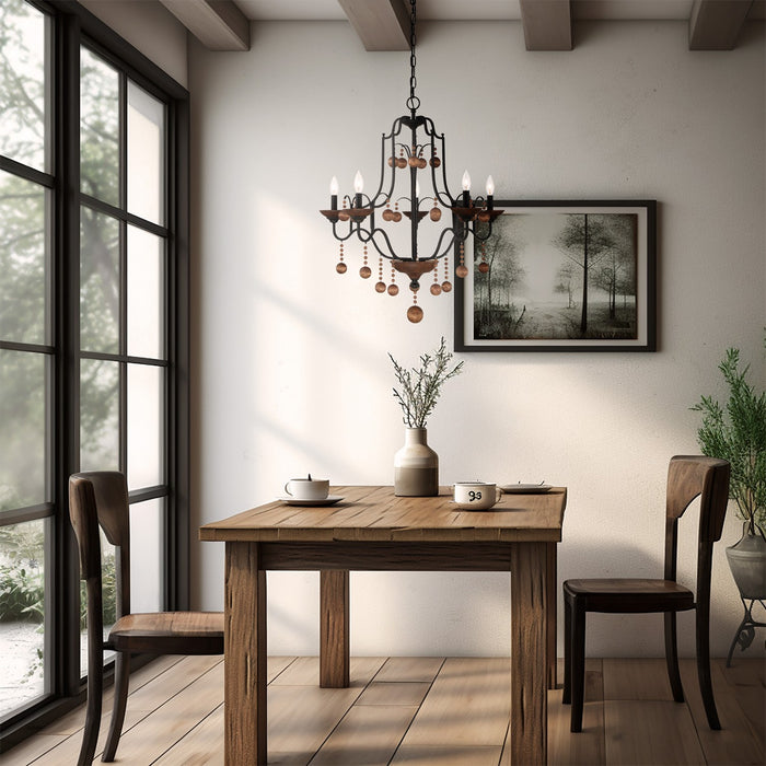 Minka-Lavery 2665-723 Five Light Chandelier, Old World Bronze W/Walnut Acce