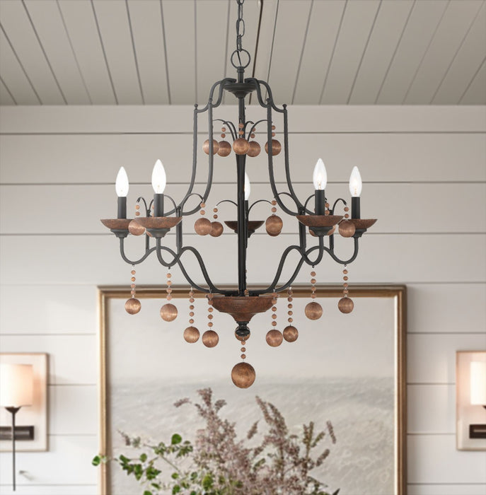 Minka-Lavery 2665-723 Five Light Chandelier, Old World Bronze W/Walnut Acce