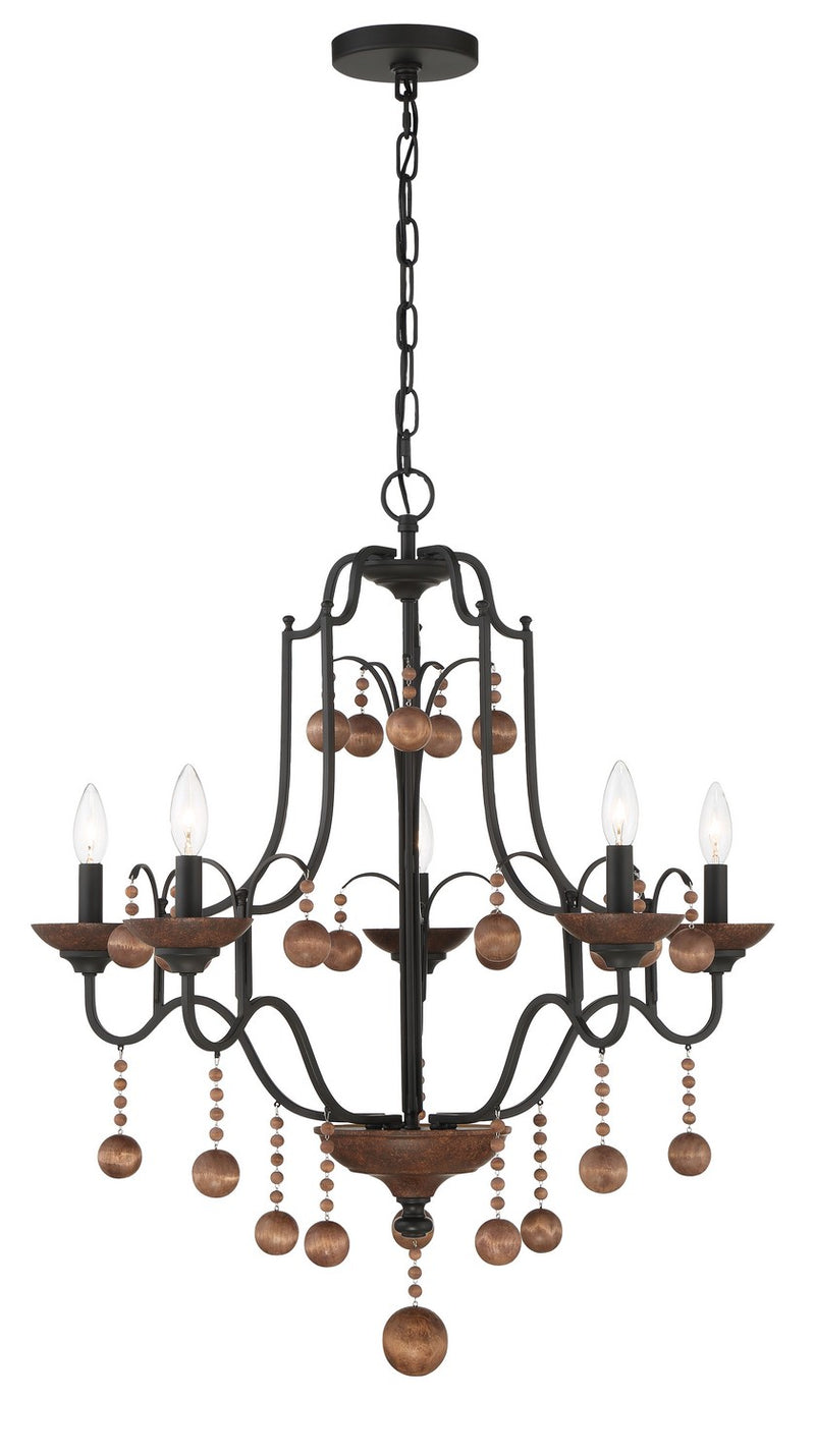 Minka-Lavery 2665-723 Five Light Chandelier, Old World Bronze W/Walnut Acce