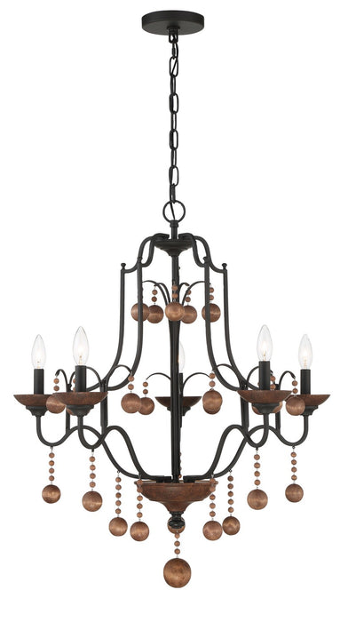 Minka-Lavery 2665-723 Five Light Chandelier, Old World Bronze W/Walnut Acce