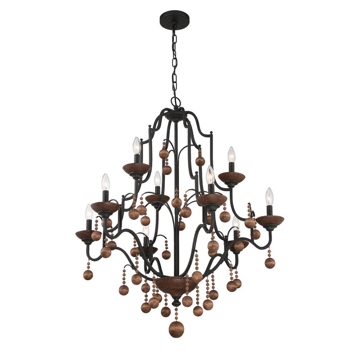 Minka-Lavery 2669-723 Nine Light Chandelier, Old World Bronze W/Walnut Acce