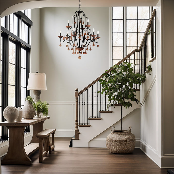 Minka-Lavery 2669-723 Nine Light Chandelier, Old World Bronze W/Walnut Acce