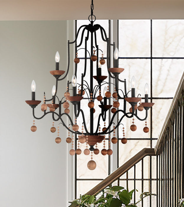 Minka-Lavery 2669-723 Nine Light Chandelier, Old World Bronze W/Walnut Acce