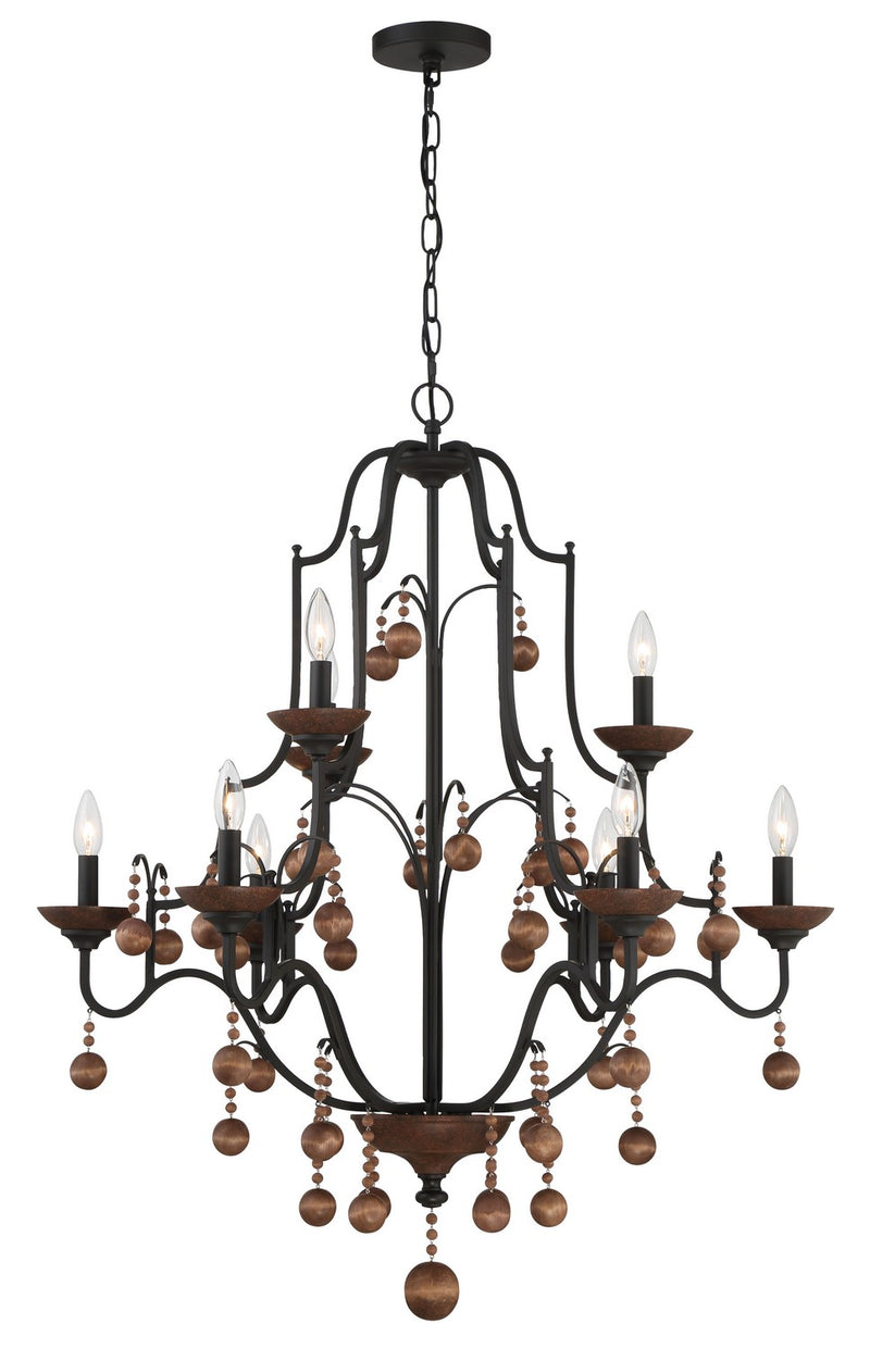 Minka-Lavery 2669-723 Nine Light Chandelier, Old World Bronze W/Walnut Acce