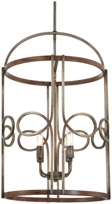 Minka-Lavery 2694-115 Four Light Pendant, Aged Darkwood With Silver Pati