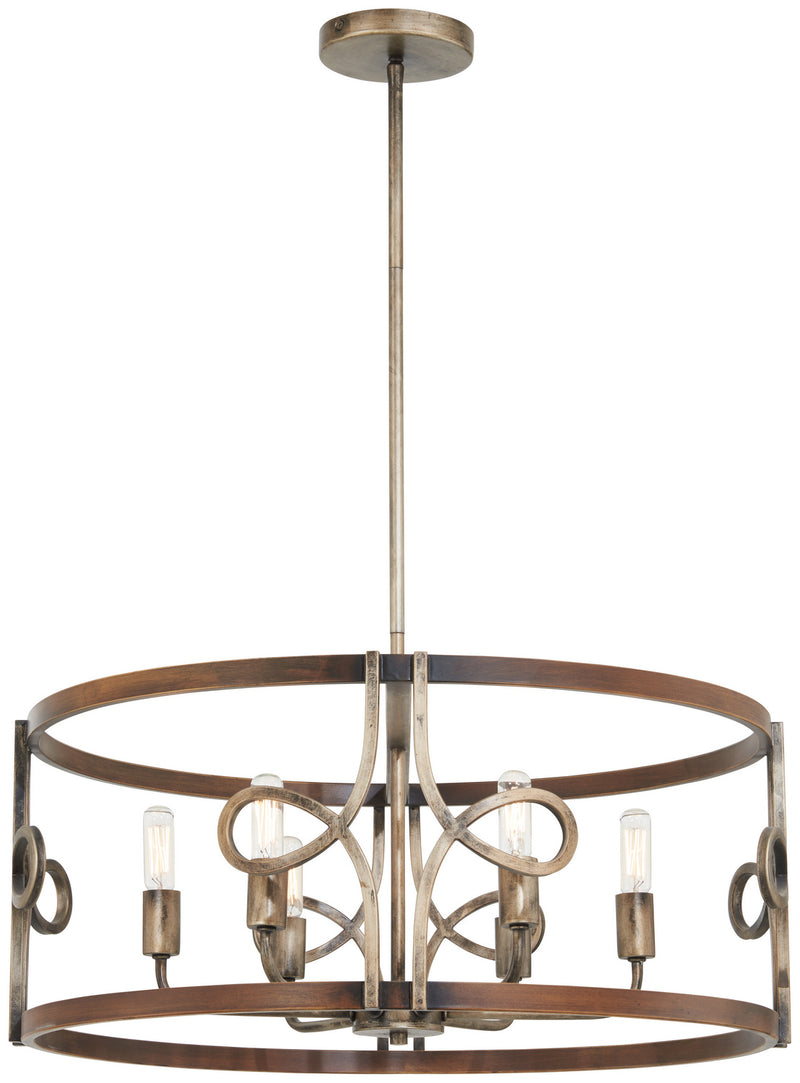 Minka-Lavery 2696-115 Six Light Pendant, Aged Darkwood With Silver Pati