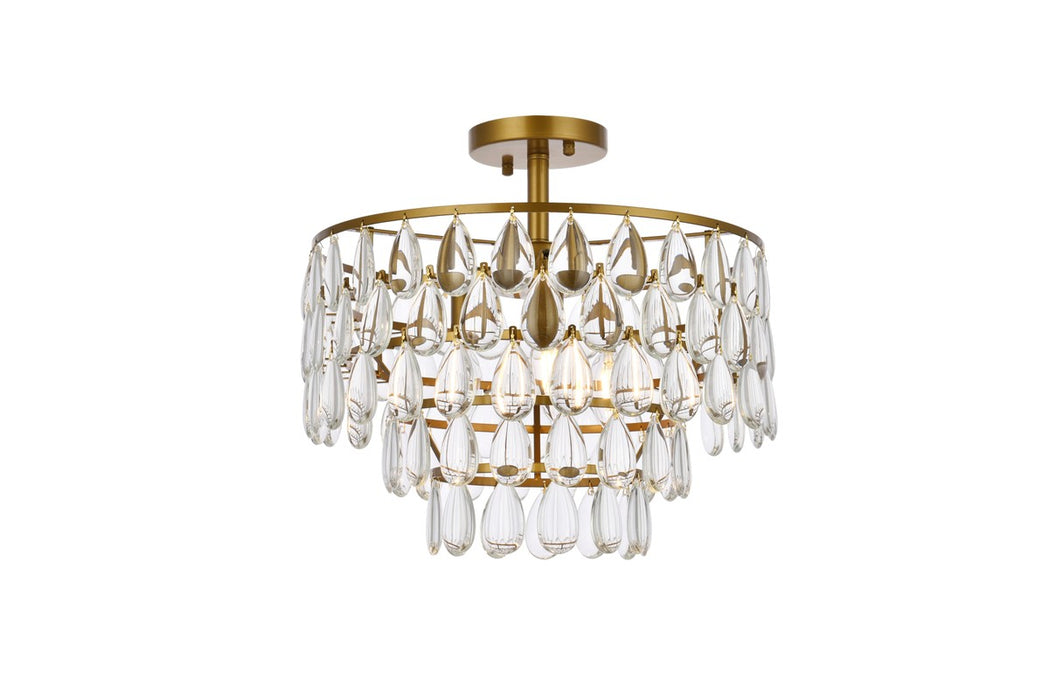 Elegant Lighting 1103F16BR Three Light Flush Mount, Brass