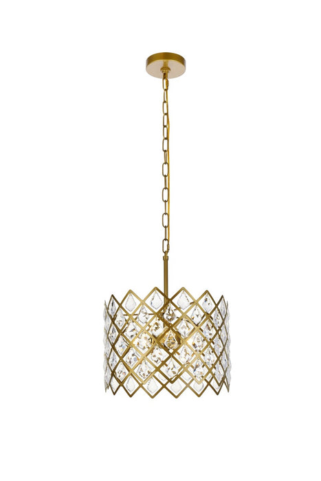 Elegant Lighting 1111D13BR Three Light Pendant, Brass