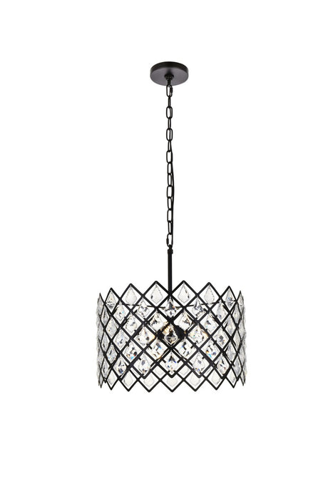 Elegant Lighting 1111D16BK Three Light Pendant, Black