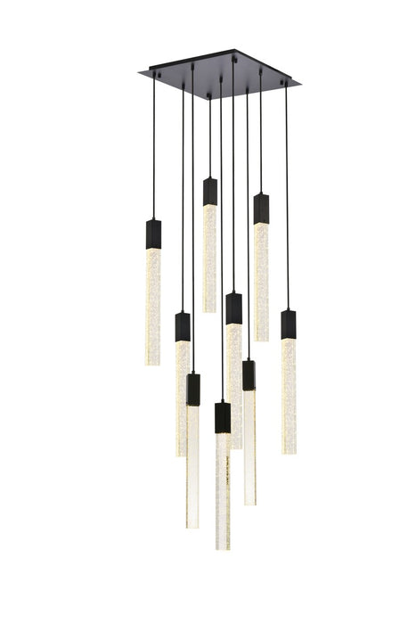 Elegant Lighting 2066D20BK Nine Light Pendant, Black