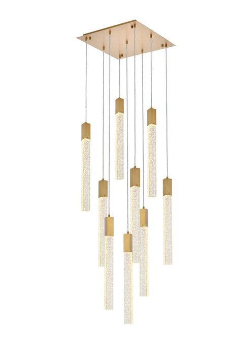 Elegant Lighting 2066D20SG Nine Light Pendant, Satin Gold
