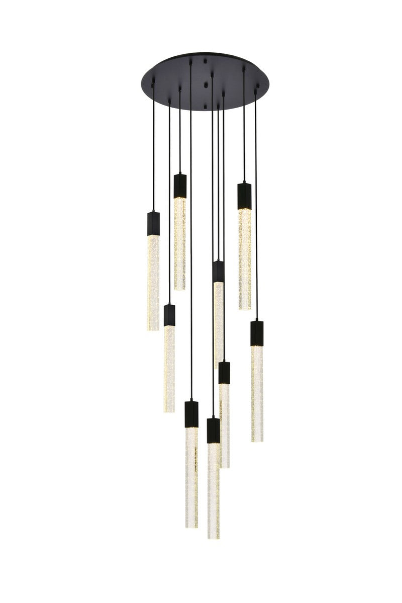 Elegant Lighting 2067D24BK Nine Light Pendant, Black