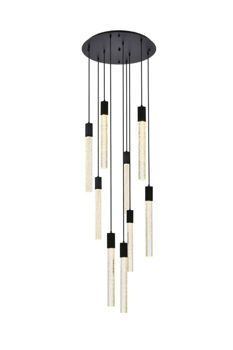 Elegant Lighting 2067D24BK Nine Light Pendant, Black