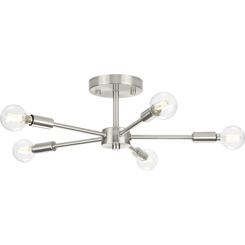 Progress Lighting P350219-009 Five Light Semi-Flush Mount, Brushed Nickel