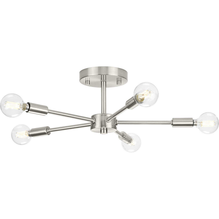 Progress Lighting P350219-009 Five Light Semi-Flush Mount, Brushed Nickel