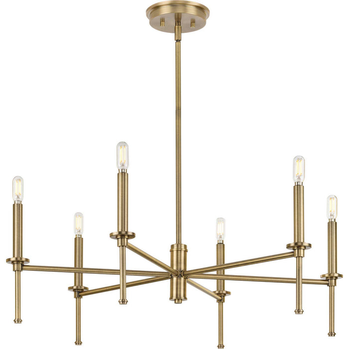 Progress Lighting P400294-163 Six Light Chandelier, Vintage Brass