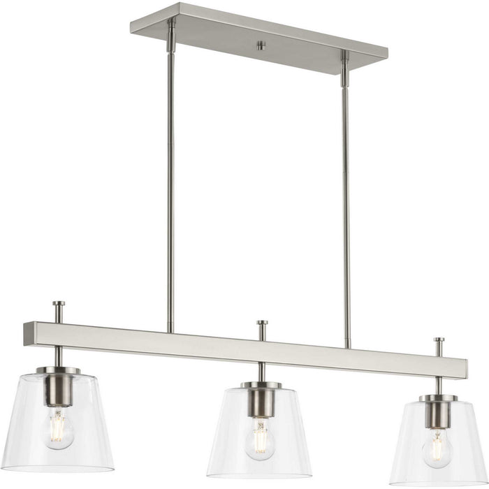 Progress Lighting P400298-009 Three Light Linear Island Chandelier, Brushed Nickel