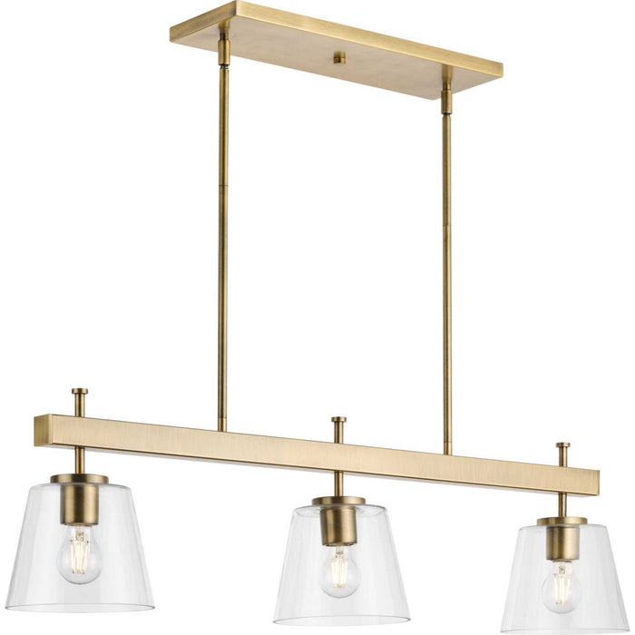 Progress Lighting P400298-163 Three Light Linear Island Chandelier, Vintage Brass