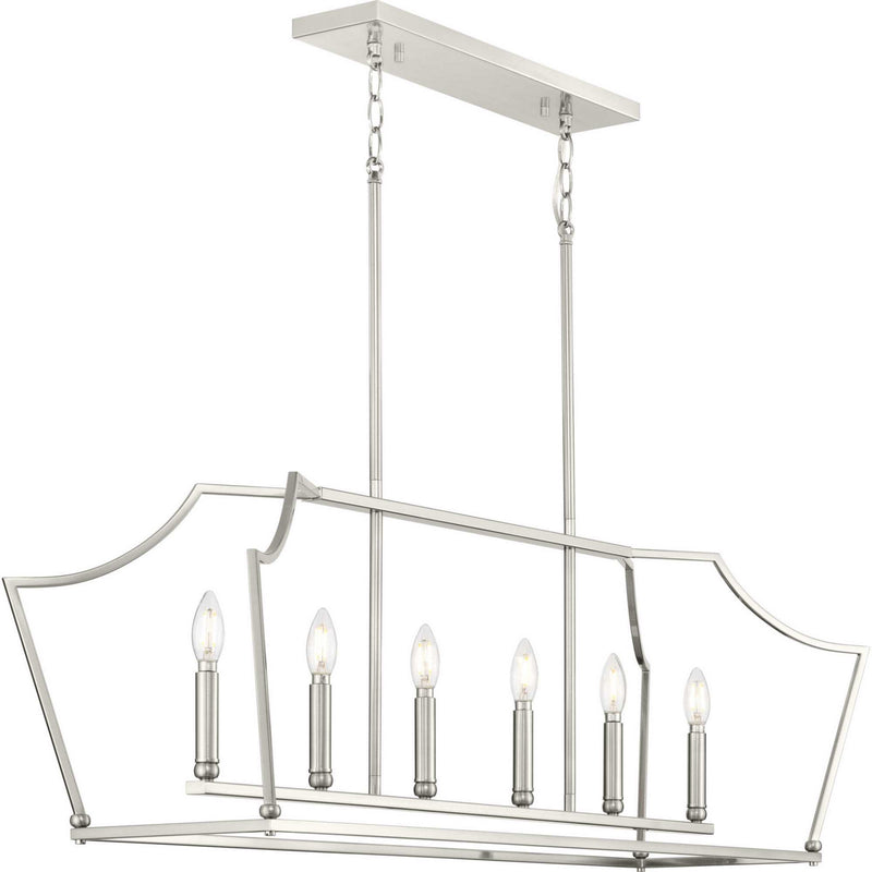 Progress Lighting P400300-009 Six Light Linear Island Chandelier, Brushed Nickel