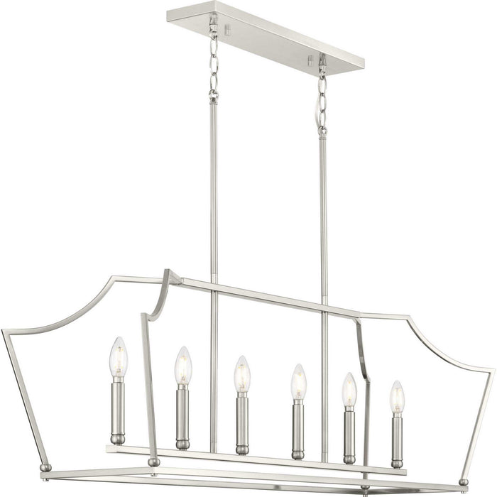 Progress Lighting P400300-009 Six Light Linear Island Chandelier, Brushed Nickel