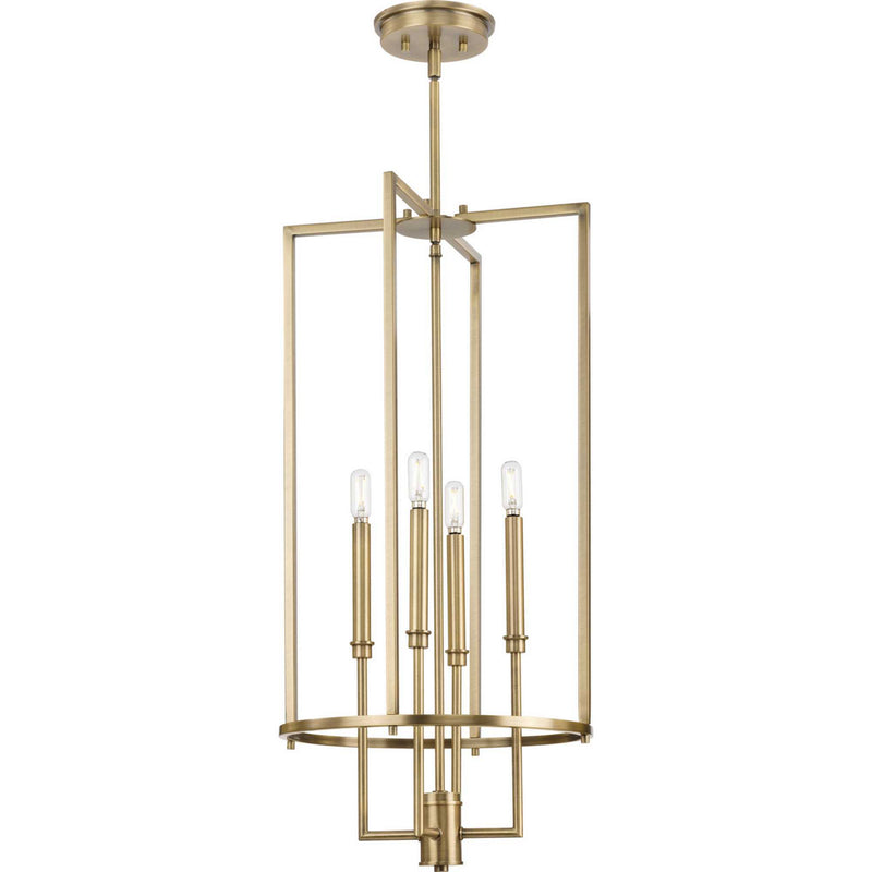 Progress Lighting P500363-163 Four Light Foyer Chandelier, Vintage Brass