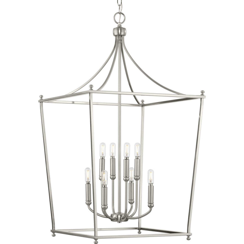 Progress Lighting P500371-009 Eight Light Foyer Chandelier, Brushed Nickel