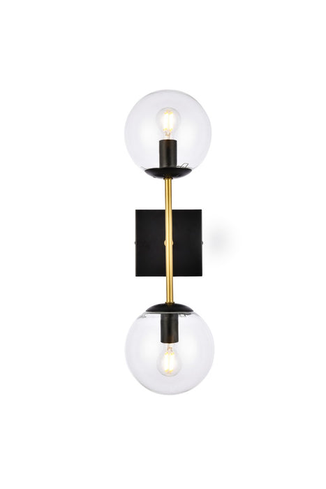 Elegant Lighting LD2357BKR Two Light Wall Sconce, Black and Brass
