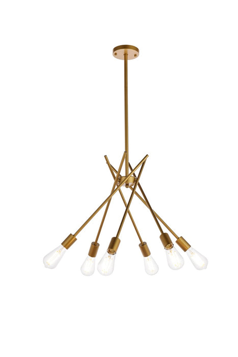 Elegant Lighting LD640D23BR Six Light Pendant, brass