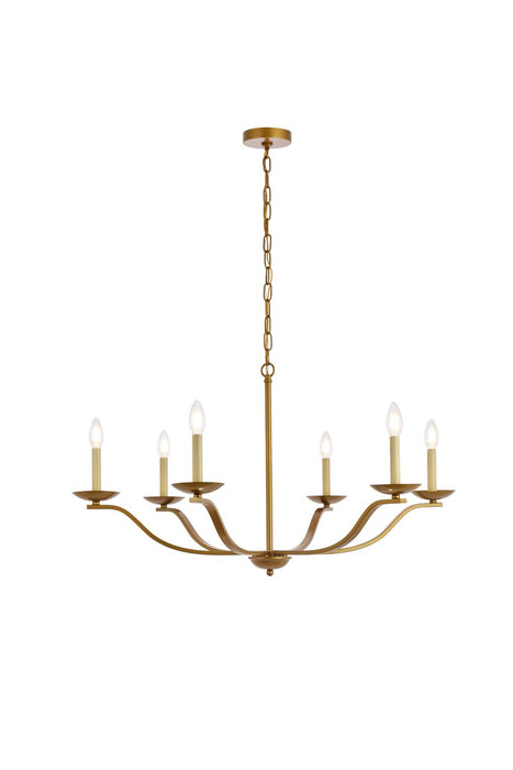 Elegant Lighting LD641D36BR Six Light Pendant, brass