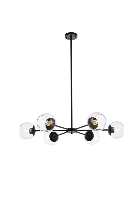 Elegant Lighting LD642D36BK Six Light Pendant, black