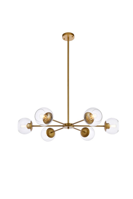 Elegant Lighting LD642D36BR Six Light Pendant, brass