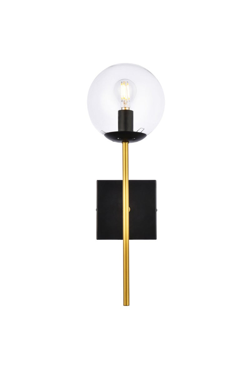 Elegant Lighting LD2359BKR One Light Wall Sconce, Black and Brass