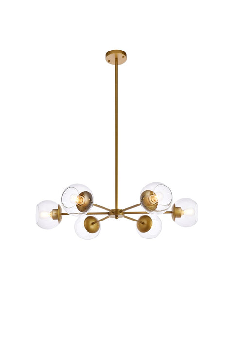 Elegant Lighting LD644D30BR Six Light Pendant, brass
