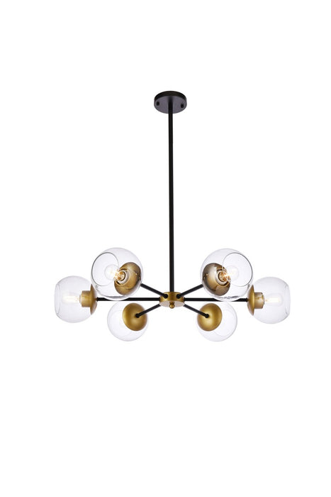 Elegant Lighting LD644D30BRK Six Light Pendant, black