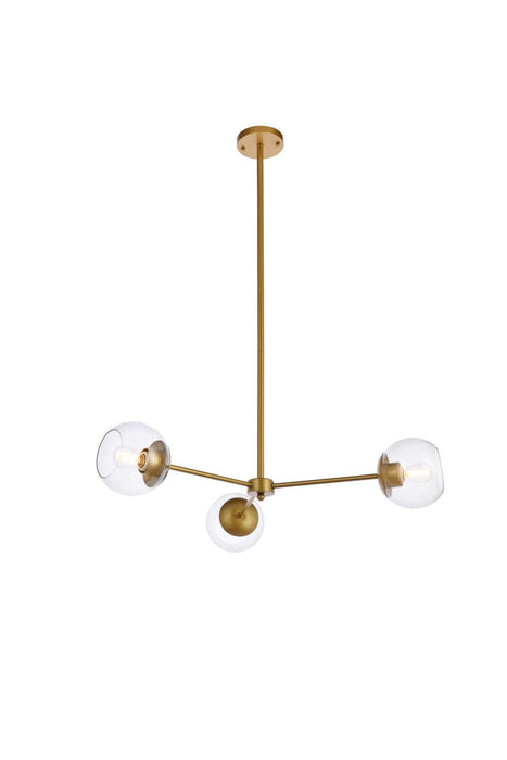 Elegant Lighting LD646D32BR Three Light Pendant, brass
