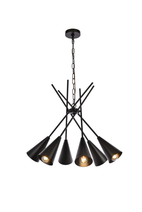 Elegant Lighting LD651D32BK Six Light Pendant, black
