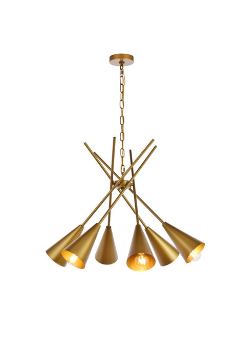 Elegant Lighting LD651D32BR Six Light Pendant, brass