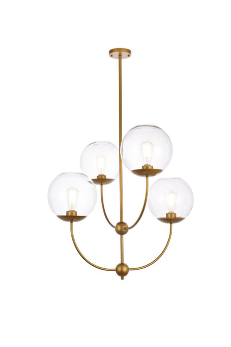 Elegant Lighting LD652D30BR Four Light Pendant, brass