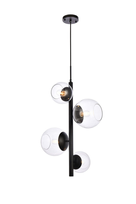 Elegant Lighting LD654D18BK Four Light Pendant, black